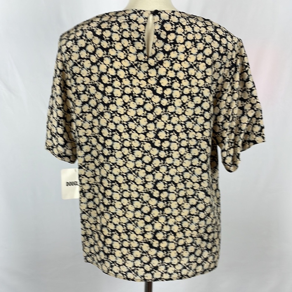 NWT Douglass 100% Silk Tan & Black Floral Blouse w/Back Keyhole - Size Medium - Picture 7 of 14